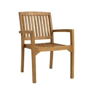Armchair Teak Chair Halden made from solid teak wood with slatted backrest and armrests