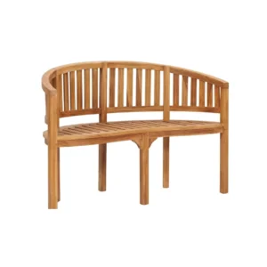 Banana Teak Bench Mavro made from solid teak wood with curved backrest and slatted seat