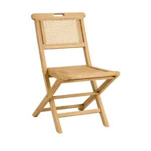 Cane Bistro Chair Ravon with woven cane backrest and folding teak wood frame