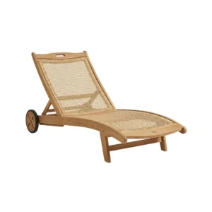 Cane Lounge Chair Velaro crafted from solid teak wood with woven cane surface and wheels