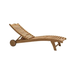 Curved Teak Lounger Lenvy with adjustable reclining backrest and solid teak wood construction