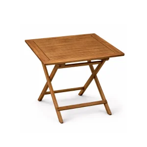 Delco Teak Folding Table with rectangular slatted tabletop and folding teak frame