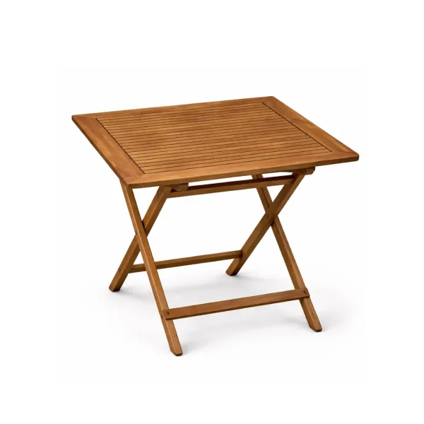 Delco Teak Folding Table Delco Teak Folding Table with rectangular slatted tabletop and folding teak frame