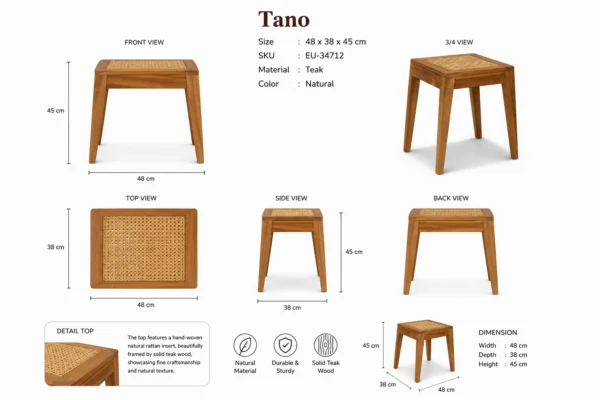 Teak Rattan Stool Tano