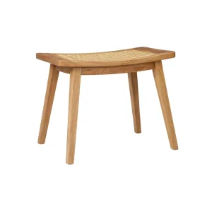 Dreva Teak Cane Stool with woven cane seat and solid teak frame