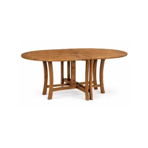 Expandable Dining Table Arvo made from solid teak wood with round expandable tabletop for outdoor dining and hospitality spaces