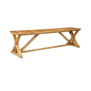 Farmhouse Teak Bench Kresta made from solid teak wood with trestle base design
