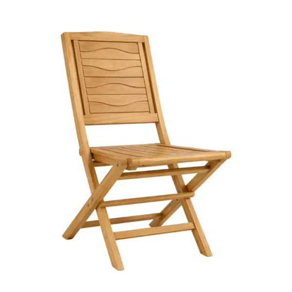 Folding Teak Chair Cavro crafted from solid teak wood with decorative wave-pattern backrest