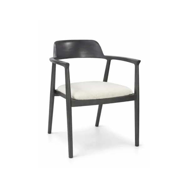 Modern arm chair Noir with dark wood frame and upholstered seat cushion for contemporary dining and hospitality interiors