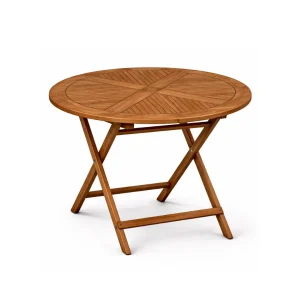 Orvik Folding Bistro Table with round teak tabletop and foldable wooden base