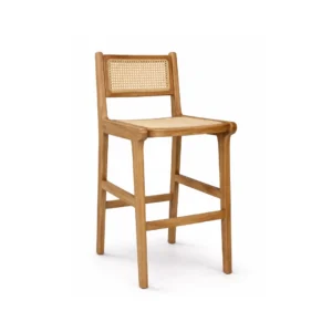 Rattan bar chair Vento with solid wood frame and handwoven natural rattan seat and backrest for modern interiors