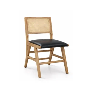 Rattan dining chair Kairo with solid wood frame, woven natural rattan backrest, and upholstered seat for contemporary interiors