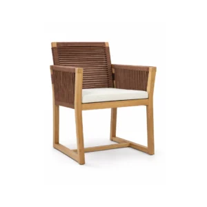 Rope arm chair Reno with solid wood frame, handwoven rope backrest, and upholstered seat cushion for modern interiors