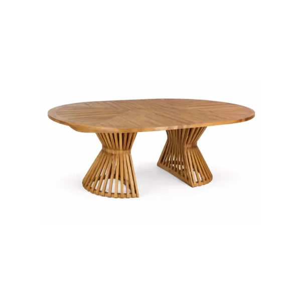 Sculptural Dining Table Vorno Sculptural Dining Table Vorno with solid wood oval tabletop and artistic pedestal bases for luxury dining interiors