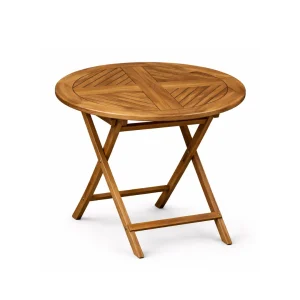 Sovra Folding Bistro Table with round teak tabletop and foldable wooden frame