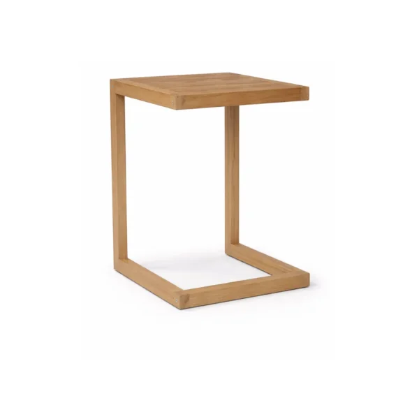 Teak Side Table Luna made from solid teak wood with a modern minimalist cantilever design for outdoor living spaces