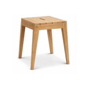 Teak Stool Rivo made from solid teak wood with a square slatted seat for outdoor and hospitality spaces