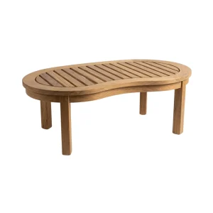 Tarvo Teak Coffee Table crafted from solid teak wood with an organic curved tabletop