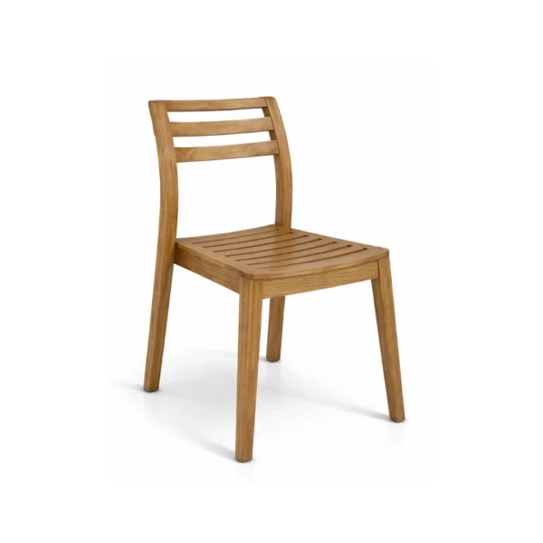 Wooden dining chair Lume with solid wood construction, curved backrest, and slatted seat for contemporary dining spaces