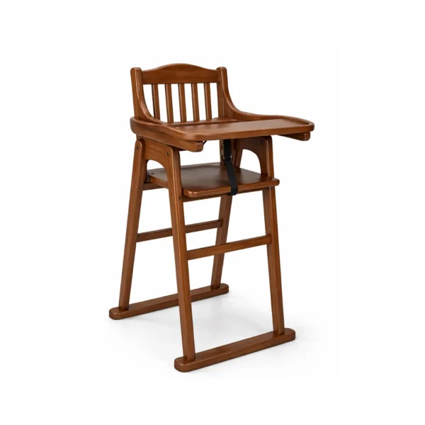 Wooden-High-Chair-Rico-Natural Wooden high chair Rico with solid wood frame, safety strap, and integrated tray for toddlers and young children