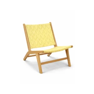 Wooden lounge chair Vero featuring a natural wood frame and woven fabric sling seat for modern and contemporary interiors
