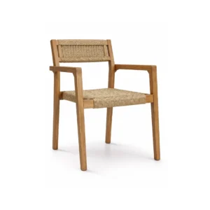 Woven arm chair Elvo with solid wood frame and handwoven natural fiber seat for modern dining and hospitality interiors