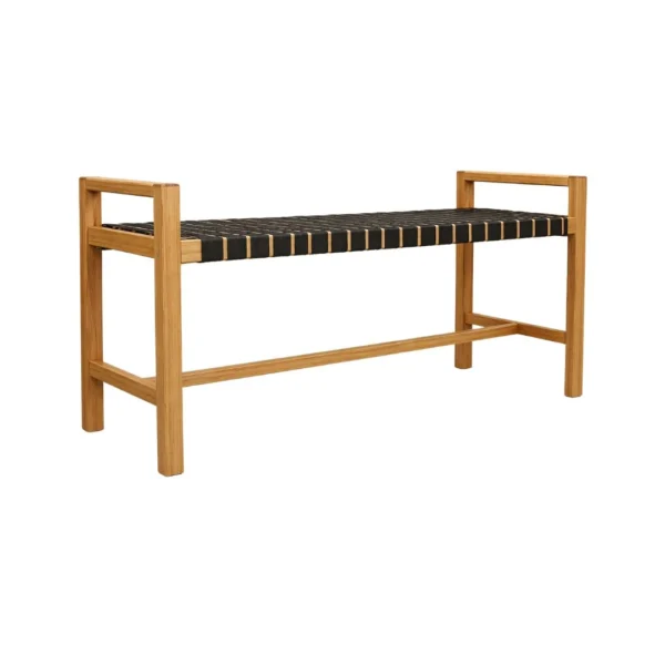 Woven Teak Bench Truva with solid teak wood frame and black handwoven seat