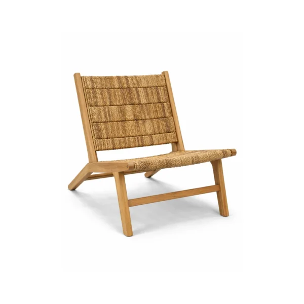 Woven lounge chair Sano with solid wood frame and handwoven natural fiber seat for modern and natural interiors