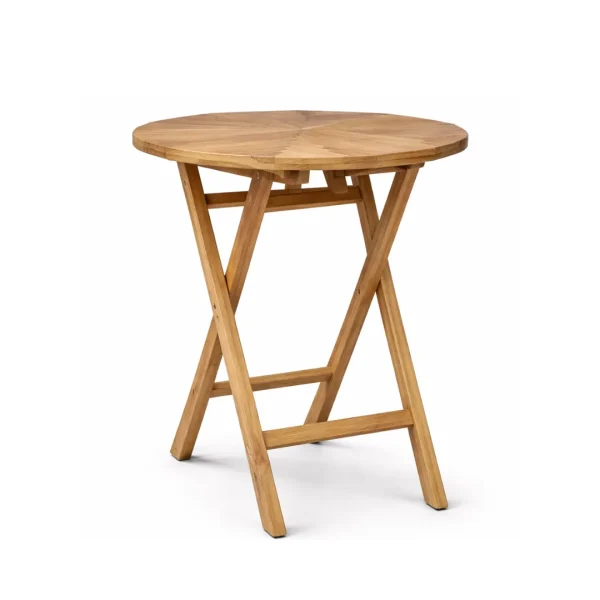 Round Bistro Table Tovin crafted from premium solid teak wood with a foldable base